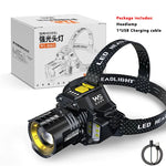 lampe frontale rechargeable led 5w noir jaune blanc headlight tactile affichage ir sensor modes