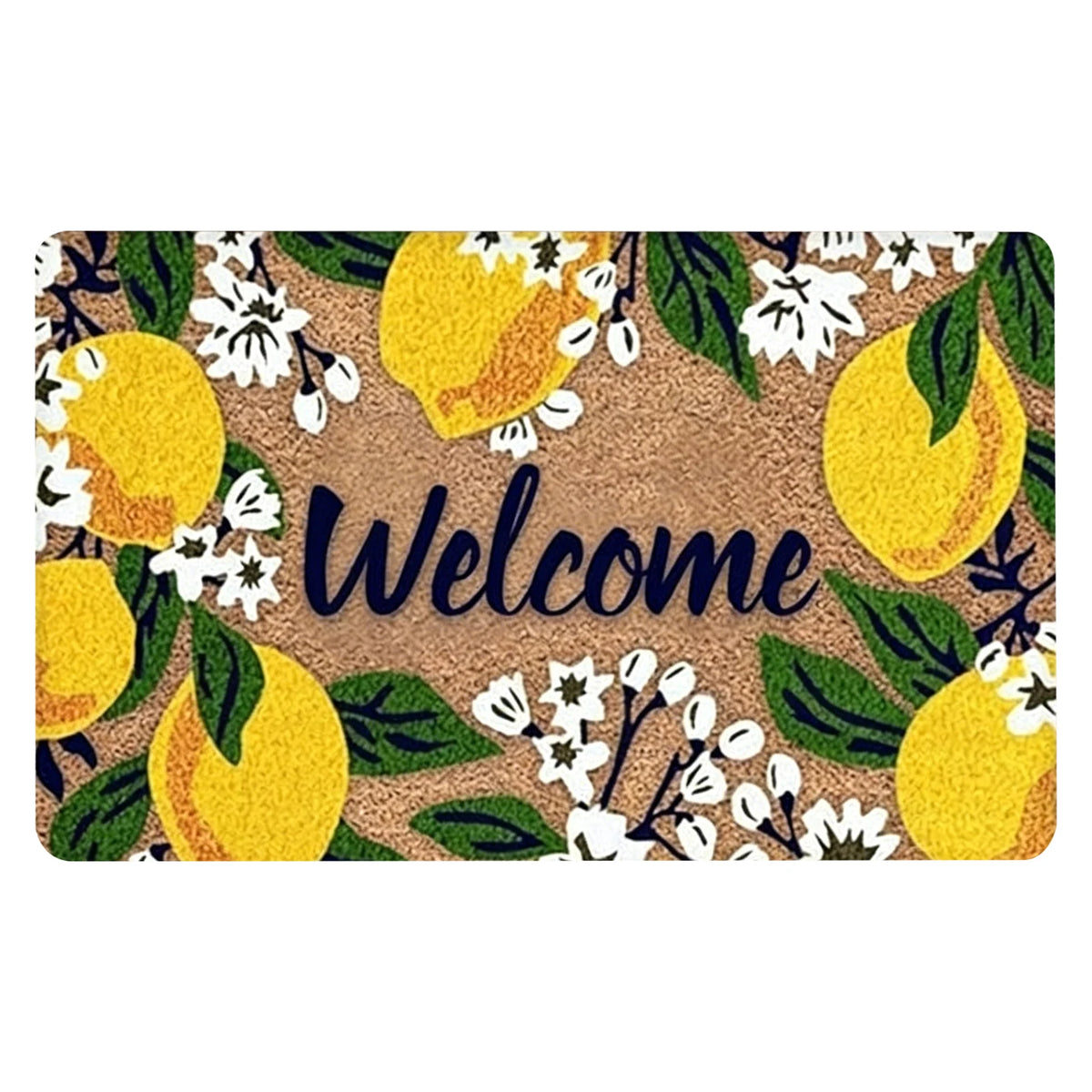 tapis d'entrée imprimé citron plante fleur papillon bienvenue antidérapant polyester caoutchouc maison décoratif naturel