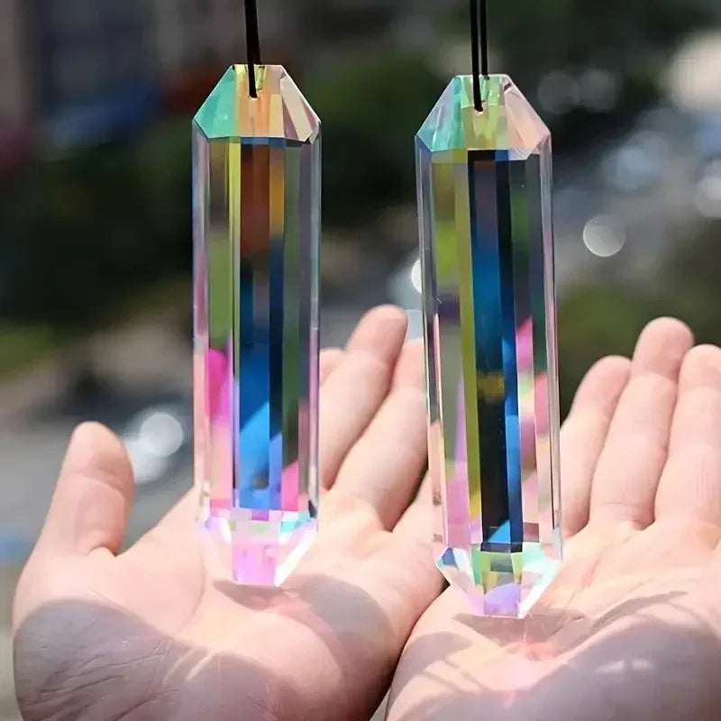 pendentif multicolore prismatique transparent cristal ornements suspendus jardin décoration facettée lumineuse deux pièces