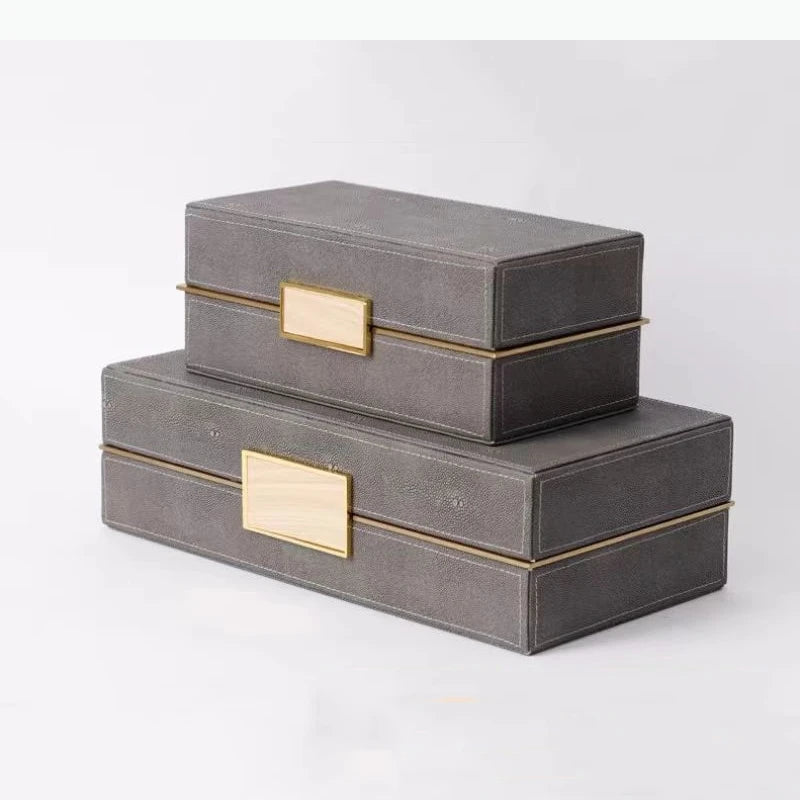 boîtes bijoux cuir gris élégantes fixation dorée rangement coiffeuse opaques