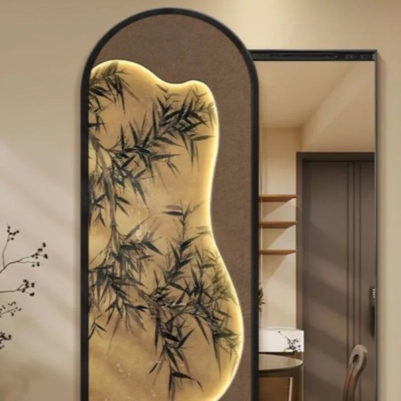 miroir artisanal noir bambou paysager mural décoration maison traditionnel ornement salon chambre
