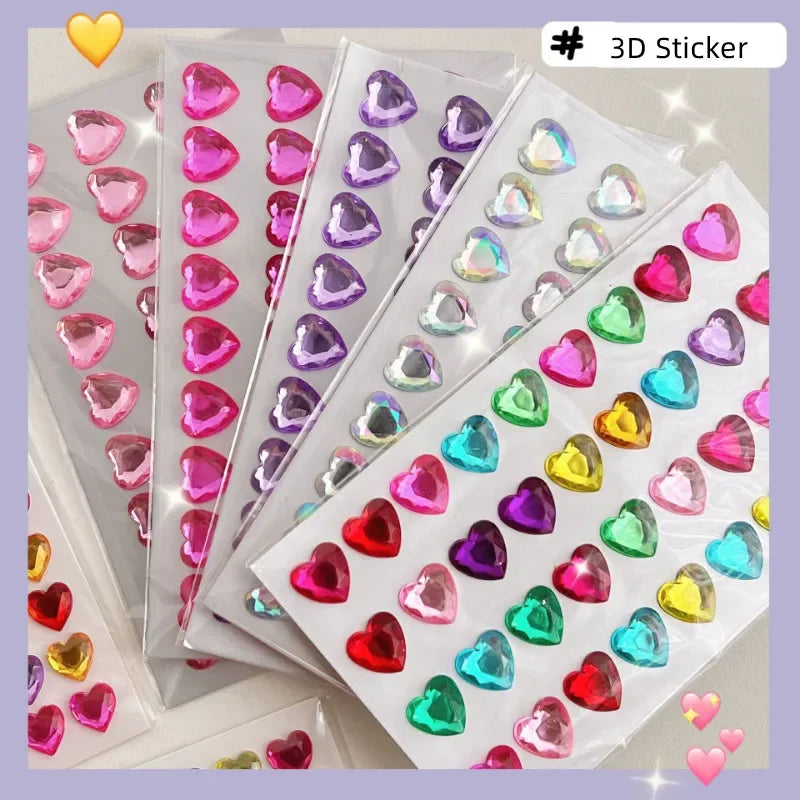 sticker 3d cœur transparent brillant moderne décoratif adhésif scrapbooking étudiant fournitures art