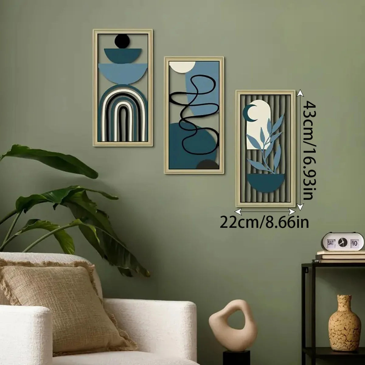 décoration murale moderne abstraite bois géométrique cercles arcs motifs végétaux montagnes minimalistes tableaux