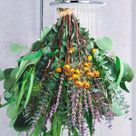 bouquet fleurs séchées naturel eucalyptus lavande vert jaune violet décoration intérieure bohème rustique