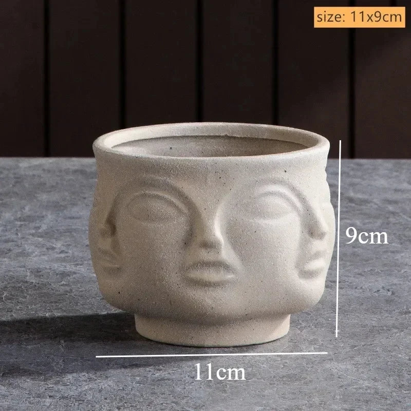 Vase céramique moderne vase table blanc visage sculpté lèvres sculptées art déco