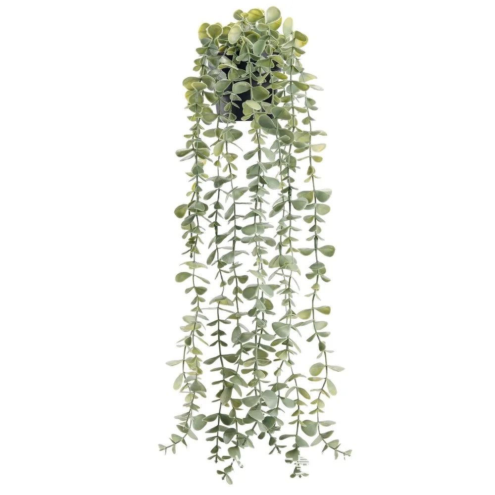 plantes suspendues artificielles feuilles ovales pot noir moderne extérieur branche fine tiges vertes minimalistes