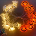 guirlande lumineuse halloween orange blanc noir citrouilles fantômes yeux chats squelettes 3v led piles