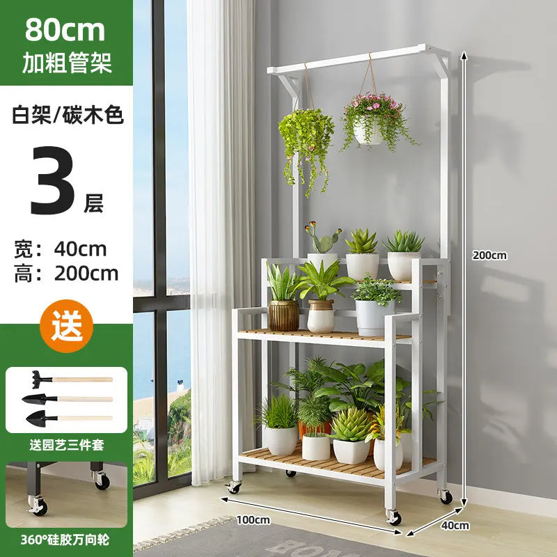étagère plantes bois métal roulettes meuble jardin intérieur blanc moderne