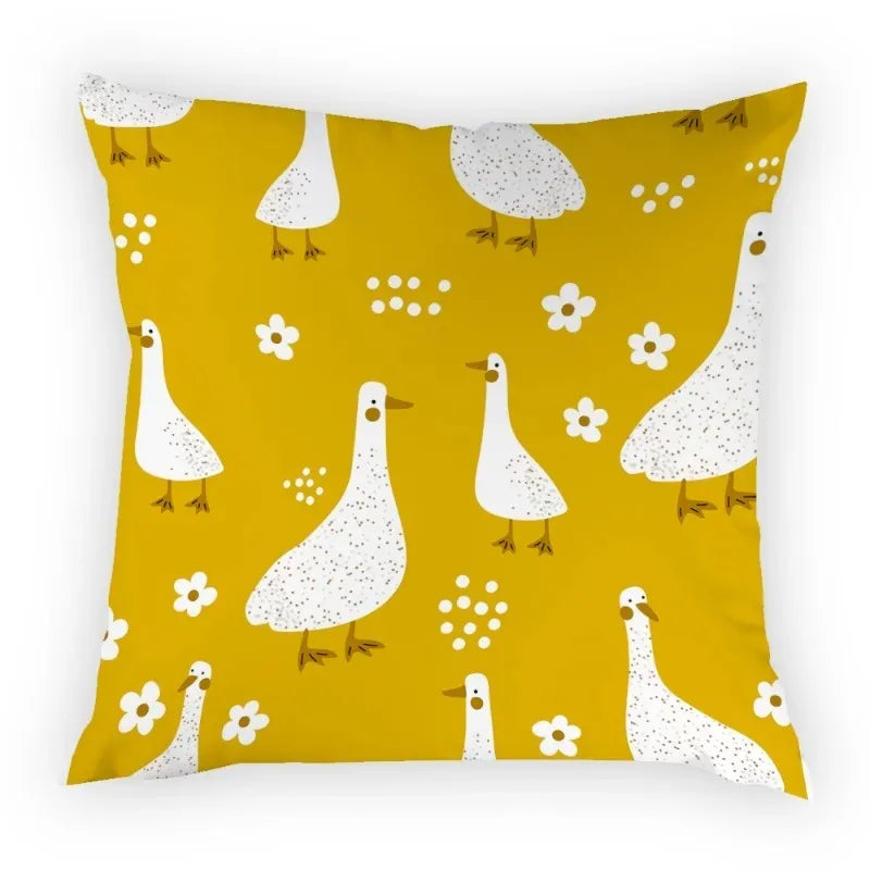 coussin carré décoration intérieure motif canard fleurs texte duck moderne enfantin textile polyester