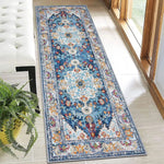 tapis géométrique bohème bleu blanc orange salon salle bain moderne ornement floral