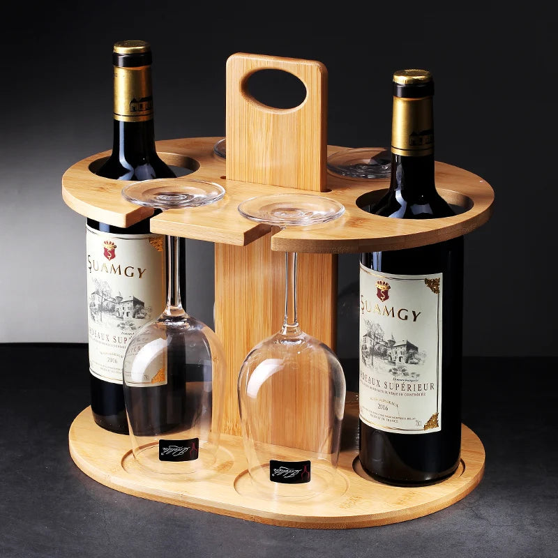 rangement vin verres bois moderne six coupes bouteilles bar suspension transparent minimaliste