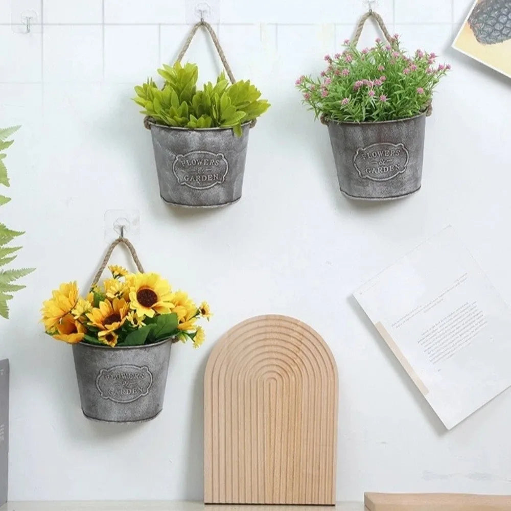 pots suspendus fleurs gravure Flowers Garden vintage métal cordelettes balcons jardins decorationextérieur naturel durable