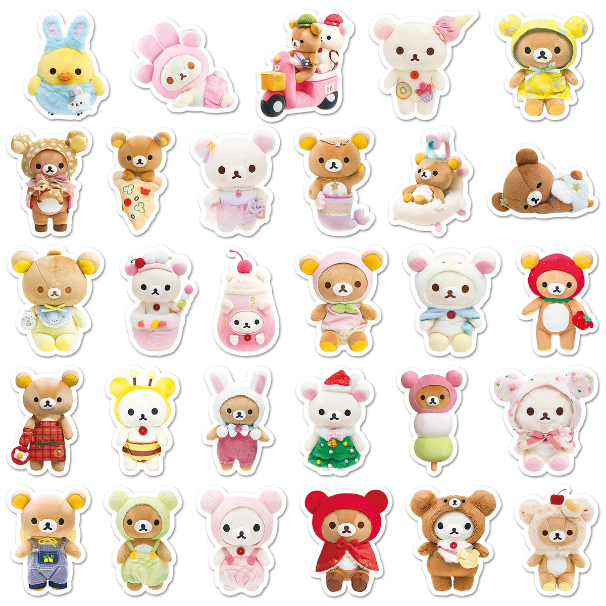 stickers mignons dessins animés personnages gâteaux fruits vêtements opaques collection 54 pièces variées colorées