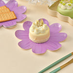 assiettes papier jetables fleuries rose bleu violet moderne fête gâteau biscuits fourchette