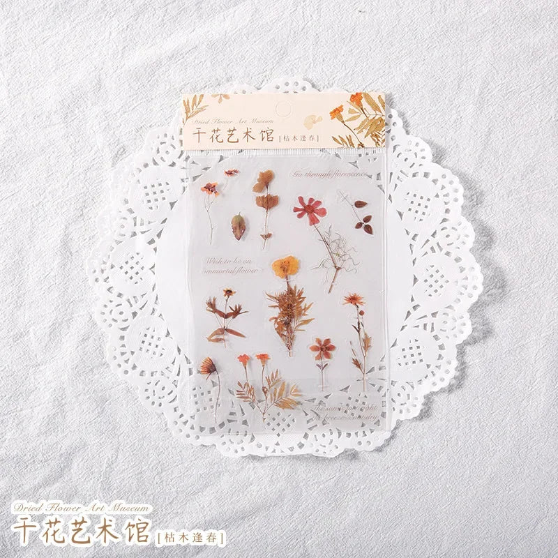 sticker decoratif fleur seche vintage romantique violet rose jaune beige vert adhesif individuel