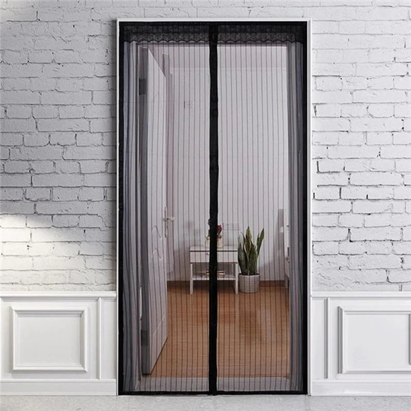 rideau magnétique noir transparent maille fine porte clips dorés facile moderne