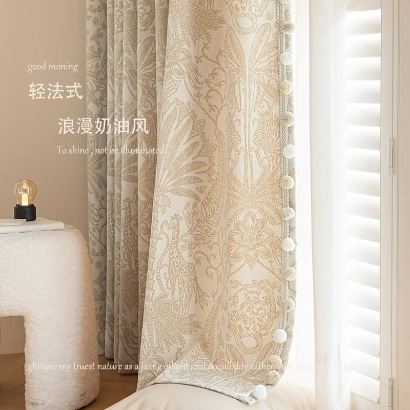 rideau beige floral brodé classique romantique salon chambre maison tissu épais opaque