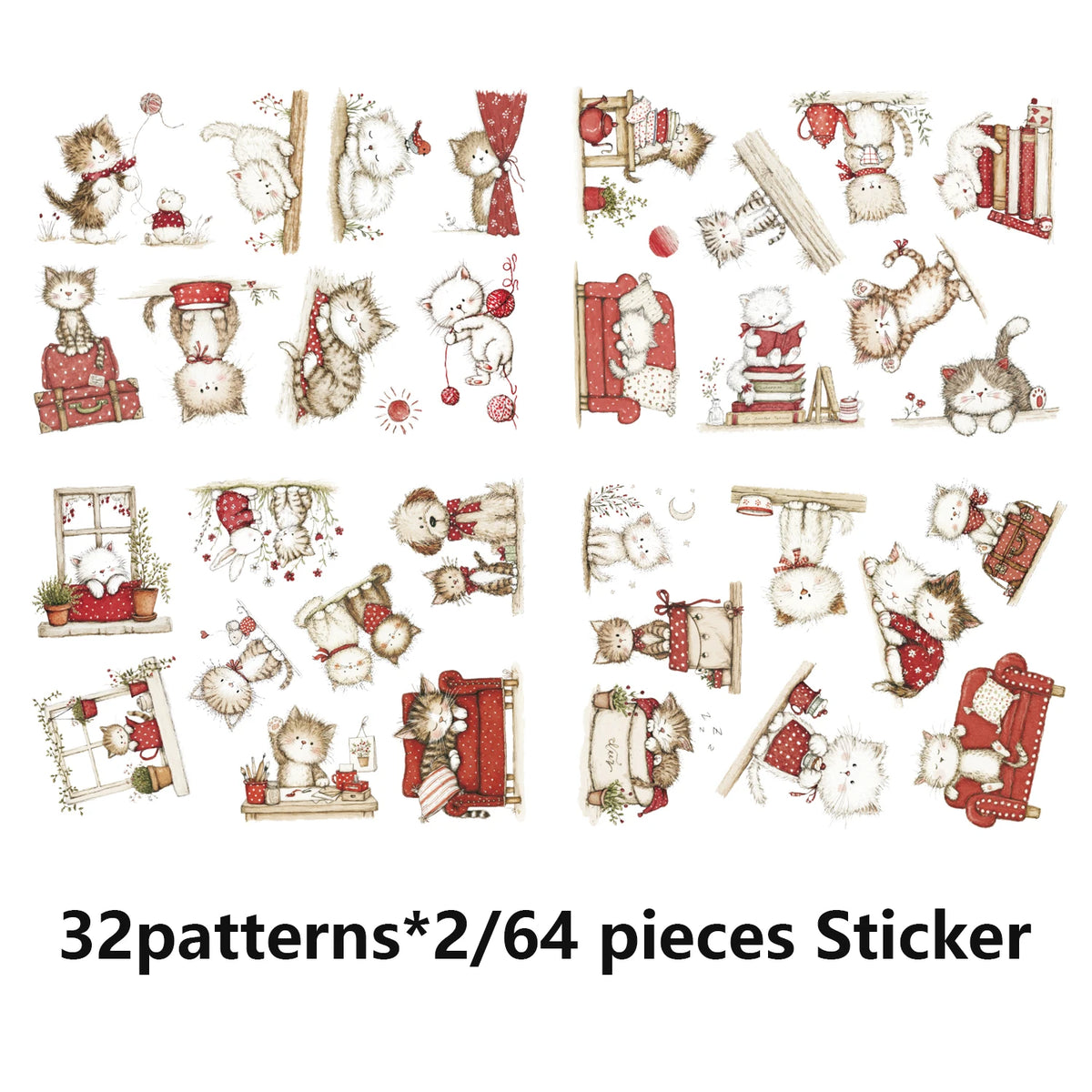 autocollants decoratifs opaques chats mignons motifs floraux objets maison cartoon tasses theieres livres chaises