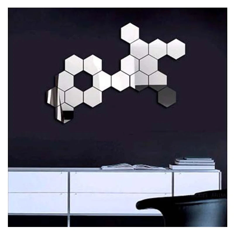 miroirs hexagonnels gris modernes adhésif intégré 8cm 7cm 12 pièces