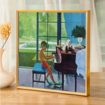 tableau toile huile enfant piano vert bleu brun contemporain maison décoration mur carré