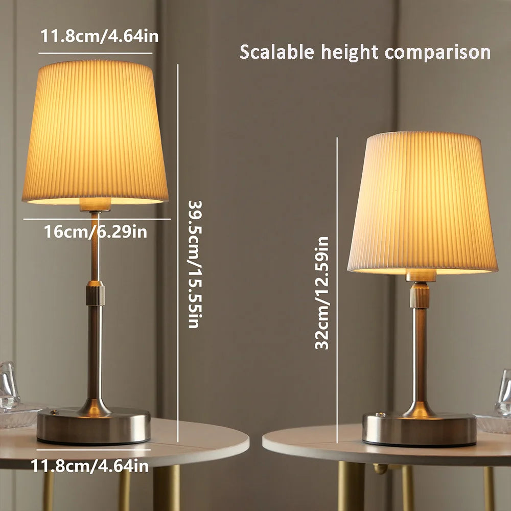 lampe table vintage or plissée interrupteur tactile rechargeable led noir beige