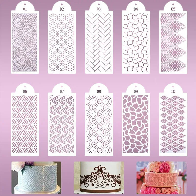 gabarits décoration gâteau blanc motifs géométriques modernes adhésifs reutilisables fondant icing cake decorating stencils