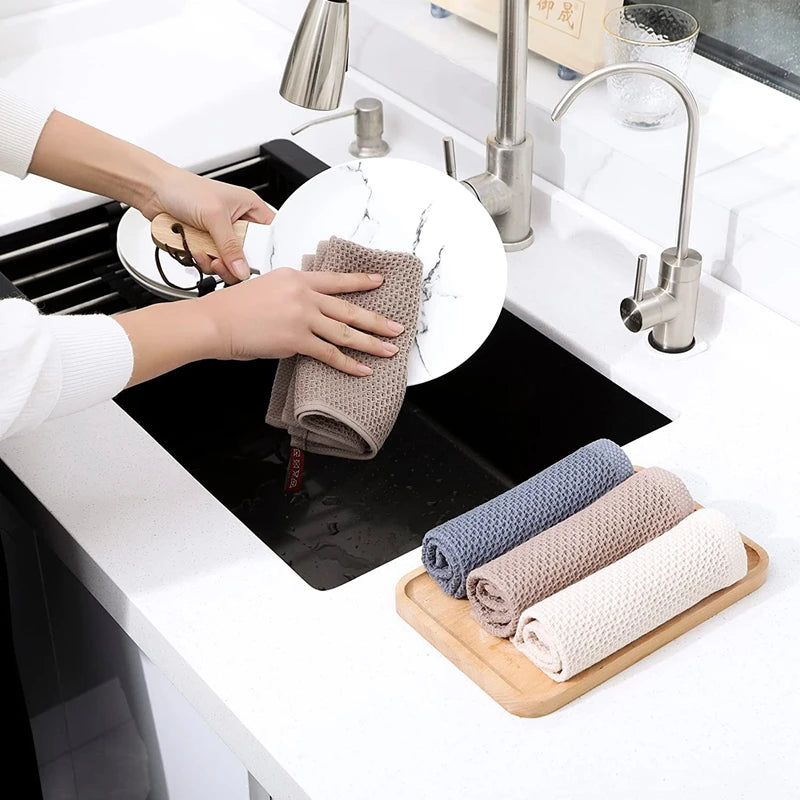 serviettes cuisine ultra douces coton beige gris blanc modernes absorbantes maison cuisine