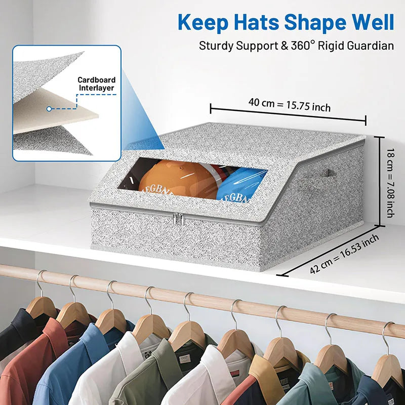 boîte rangement chapeaux gris bleu moderne granulée poignées réutilisable pratique anti poussière