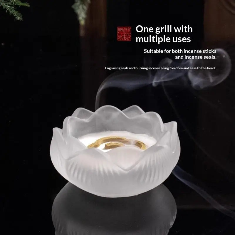 porte encens lotus blanc doré motif floral zen décoration intérieure bouddhiste grille amovible parfum