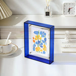 cadre photo moderne acrylique transparent floral bleu orange vert rose clips mural