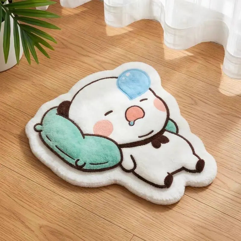 tapis peluche ours endormi dessin animé blanc marron bleu vert cartoon doux confortable chambre