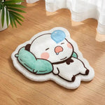 tapis peluche ours endormi dessin animé blanc marron bleu vert cartoon doux confortable chambre