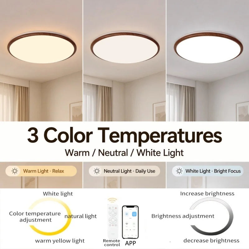 lampe moderne grain noyer acier poli télécommande variateur led