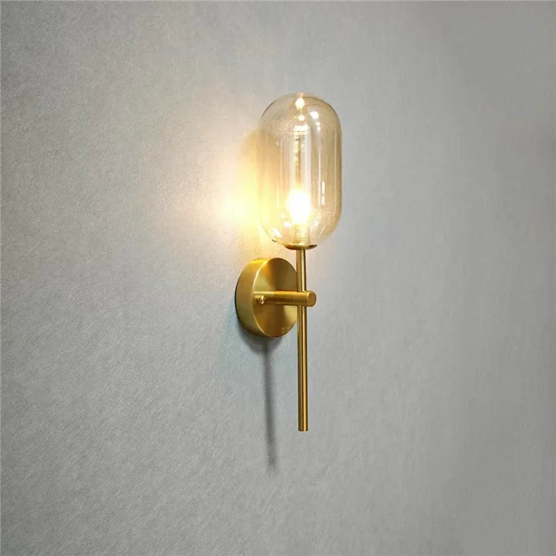 applique murale moderne verre transparent or ambre led minimaliste chambre salon