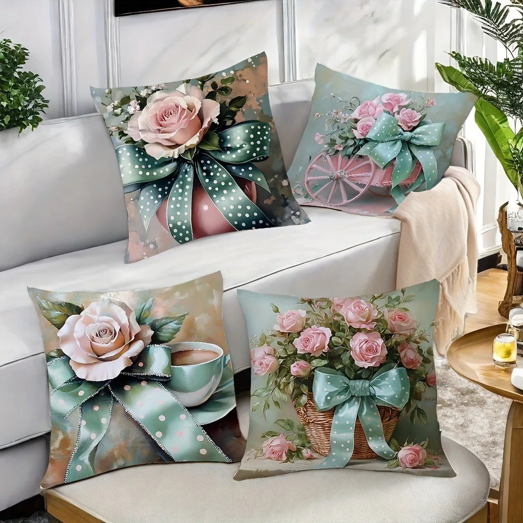 housse coussin motif floral vintage rose pois décor maison lit canapéversible polyester