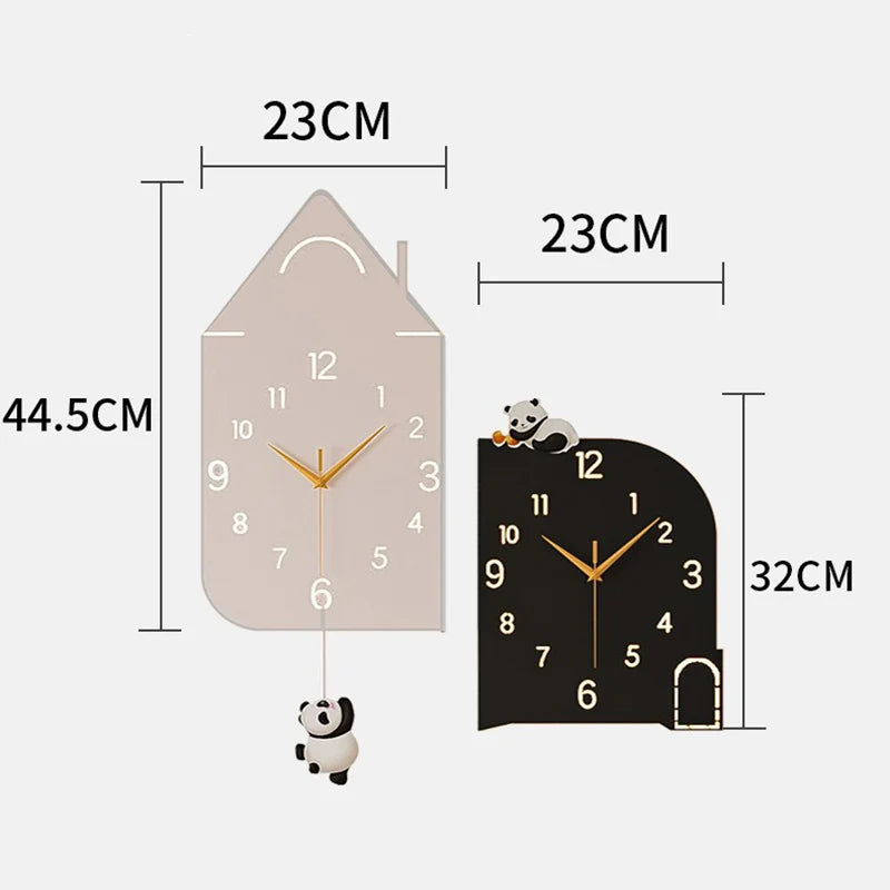 horloge murale moderne pendule panda horloge carrée motif maison gris noirintérieur
