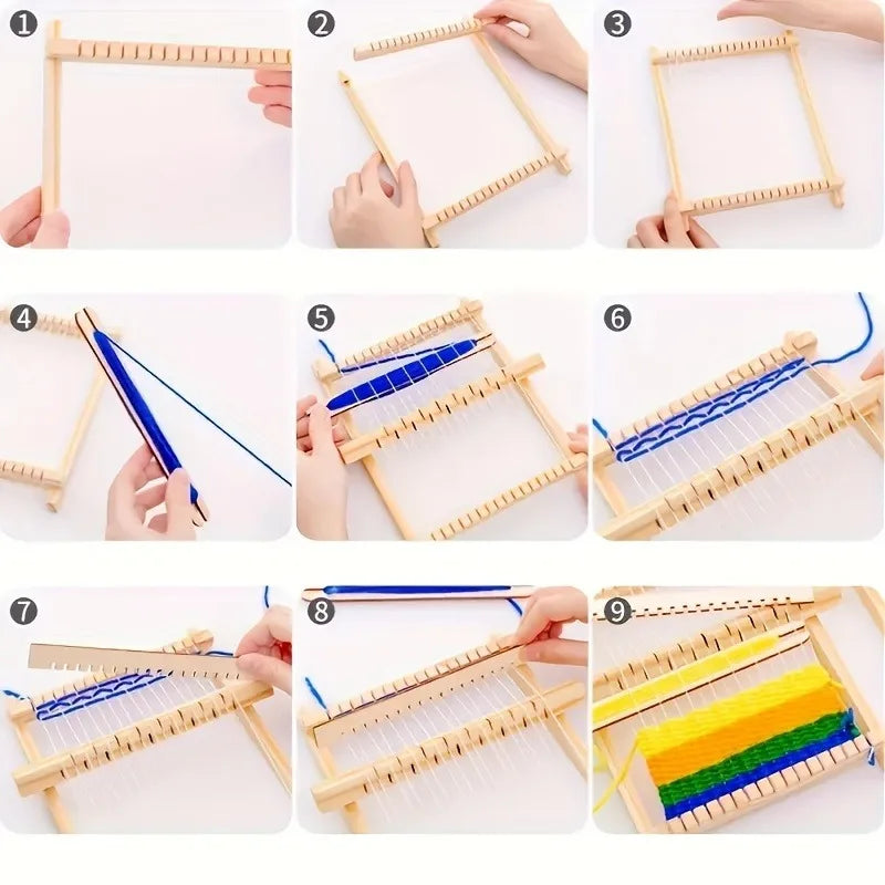 tissage main artisanal bois clips fil couleur crochet planche tapisserie DIY primitive