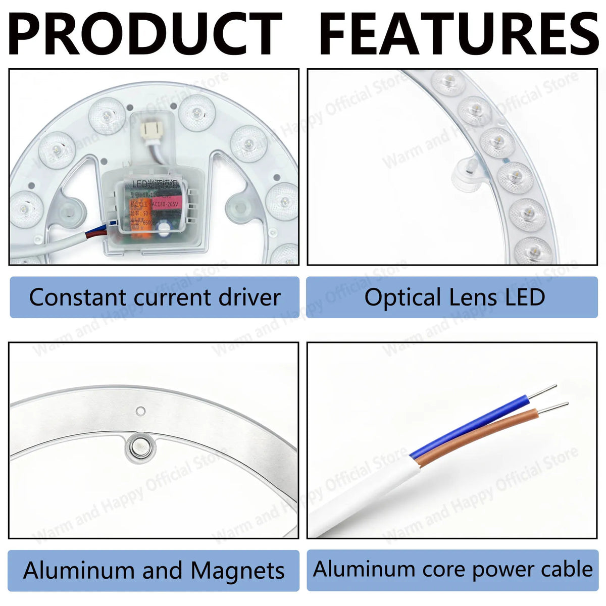 plafonnier led blanc moderne 12w 18w 24w 36w aimants intégrés câble électrique