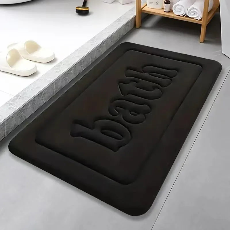 tapis bain moderne gris noir beige bleu marine lettre bath relief polyester antidérapant absorbant