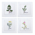 serviette cuisine lin blanc brodée motifs plantes aromatiques naturelle table élégante