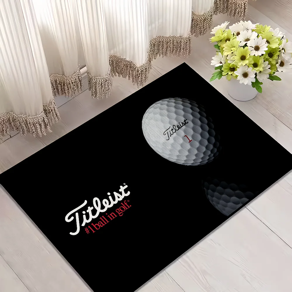 tapis sol moderne noir blanc logo titleist décor intérieur maison entrée salon luxe