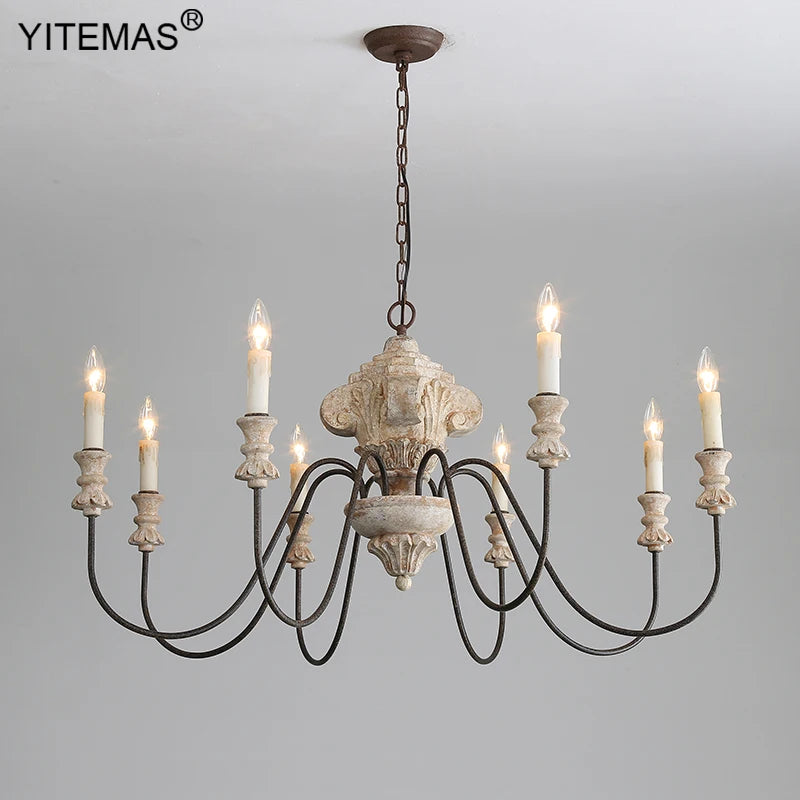 lustre vintage blanc noir bois candelabra ampoules chaîne salon restaurant église rustique adjustable