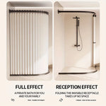 rideau douche pliable polyester plissé gris beige moderne opale variable ball hooks aimant sangle