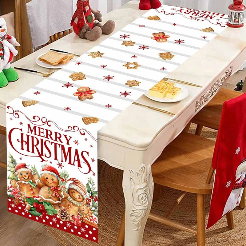 table noël chemin rouge blanche doré père noël flocons merry christmas festive