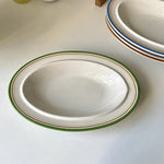 assiettes ovales rayées blanc bleu orange brun vaisselle classique décoration table servir plats après