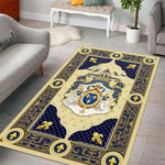 tapis armoiries bleu doré classique salon chambre extérieur 120x160cm polyester lavable