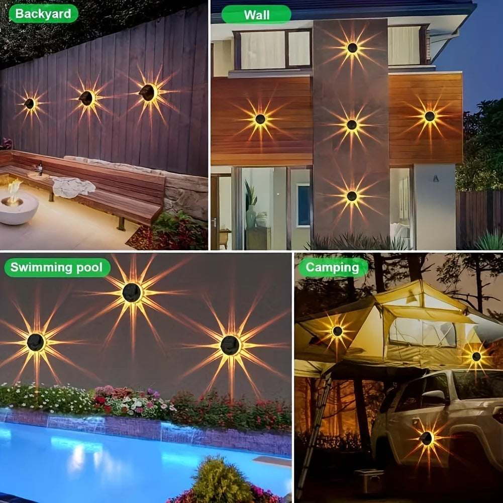 lumières solaires extérieures led modernes appliques murales rondes étoilées noir argenté minimaliste