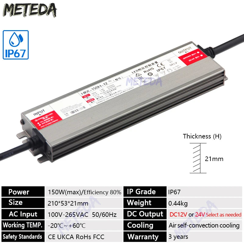 transformateur led waterproof ip67 12v 24v 36w 600w gris métallisé texturé industrielle