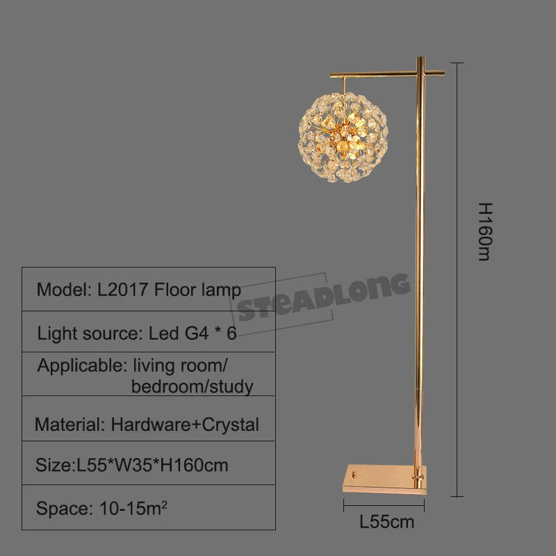 lampe sol moderne or cristal élégante base plate chambre coucher led