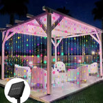 guirlande lumineuse rideau solaire led multicolore decoration exterieur jardin festive moderne